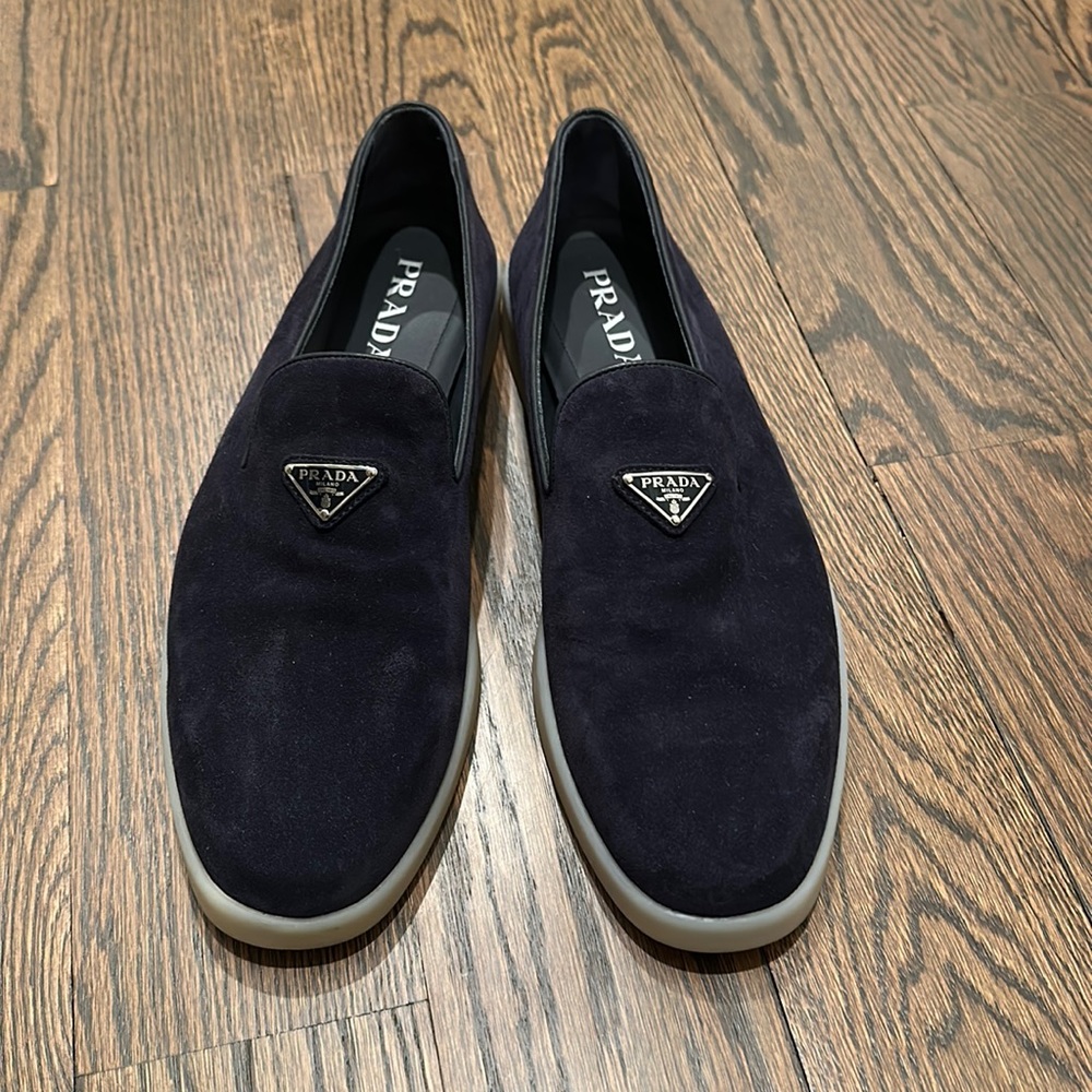 Authentic Prada Men’s blue suede loafers